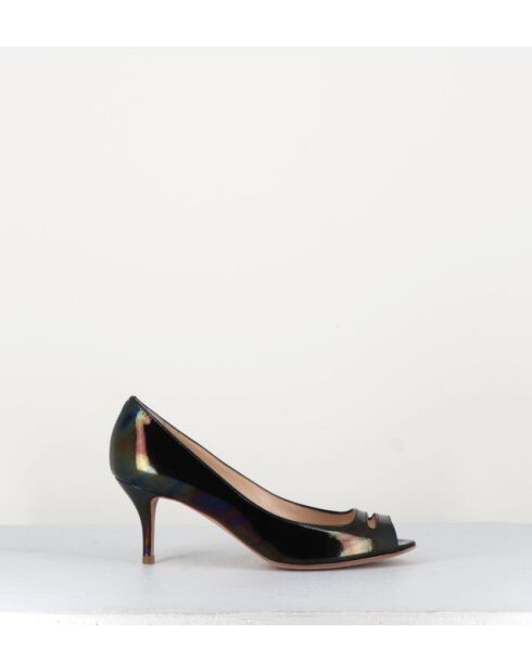 Escarpins à bouts ouverts en cuir vernis 5909N noirs - Talon 6 cm