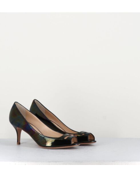 Escarpins à bouts ouverts en cuir vernis 5909N noirs - Talon 6 cm