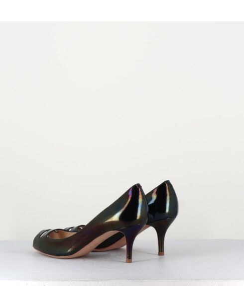 Escarpins à bouts ouverts en cuir vernis 5909N noirs - Talon 6 cm