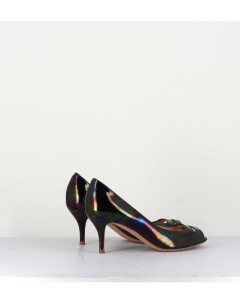 Escarpins à bouts ouverts en cuir vernis 5909N noirs - Talon 6 cm