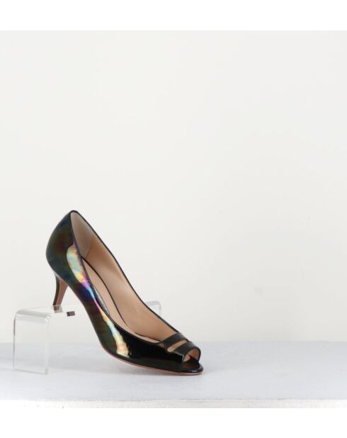 Escarpins à bouts ouverts en cuir vernis 5909N noirs - Talon 6 cm