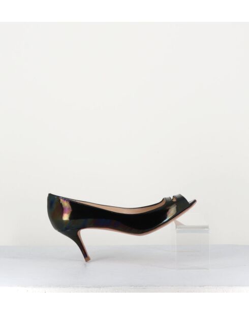 Escarpins à bouts ouverts en cuir vernis 5909N noirs - Talon 6 cm