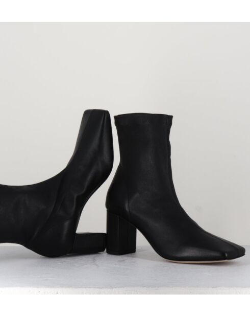 Boots à enfiler en cuir stretch Blanc noirs - Talon 6,5 cm