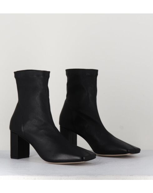 Boots à enfiler en cuir stretch Blanc noirs - Talon 6,5 cm