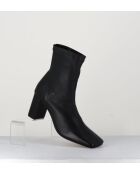 Boots à enfiler en cuir stretch Blanc noirs - Talon 6,5 cm