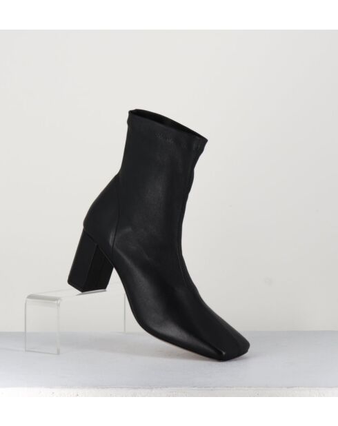 Boots à enfiler en cuir stretch Blanc noirs - Talon 6,5 cm