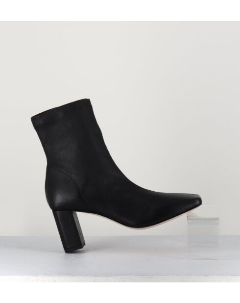 Boots à enfiler en cuir stretch Blanc noirs - Talon 6,5 cm