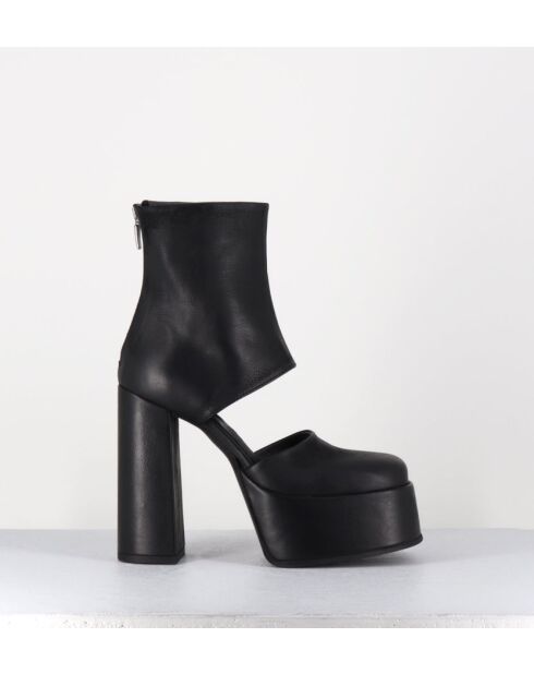 Open-boots à talon en cuir Gas noirs - Talon 13 cm