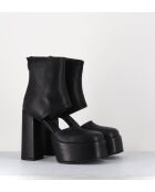 Open-boots à talon en cuir Gas noirs - Talon 13 cm