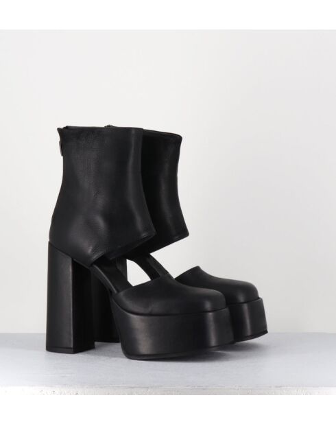 Open-boots à talon en cuir Gas noirs - Talon 13 cm