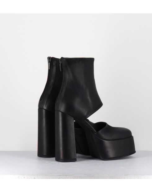Open-boots à talon en cuir Gas noirs - Talon 13 cm