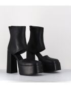 Open-boots à talon en cuir Gas noirs - Talon 13 cm