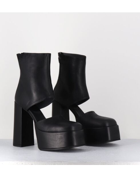 Open-boots à talon en cuir Gas noirs - Talon 13 cm