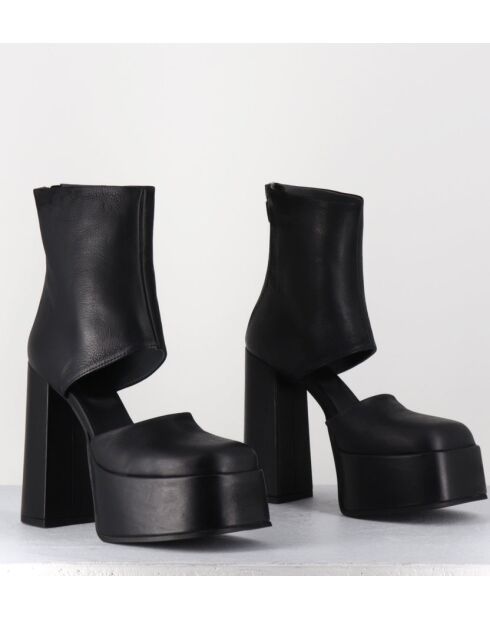 Open-boots à talon en cuir Gas noirs - Talon 13 cm
