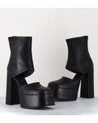Open-boots à talon en cuir Gas noirs - Talon 13 cm