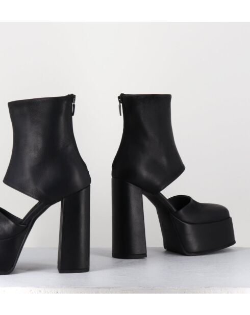 Open-boots à talon en cuir Gas noirs - Talon 13 cm