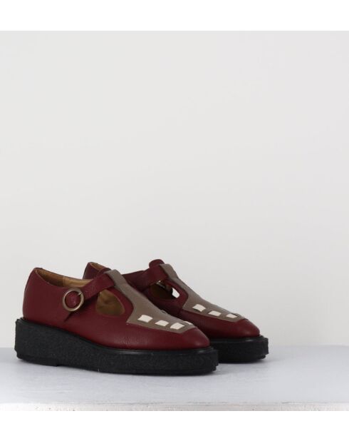 Chaussures creepers Mary-Janes bride réglables en cuir bordeaux