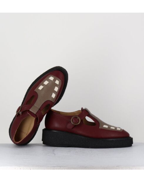 Chaussures creepers Mary-Janes bride réglables en cuir bordeaux
