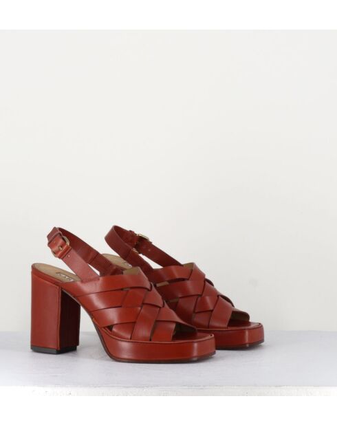 Sandales à talon en cuir Mattone Frassino briques - Talon 9 cm