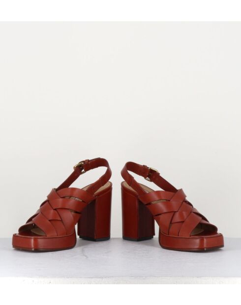 Sandales à talon en cuir Mattone Frassino briques - Talon 9 cm