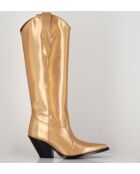 Santiags-Stiefel aus Gold Oro Leder mit hohem Schaft — 7,5 cm Absatz