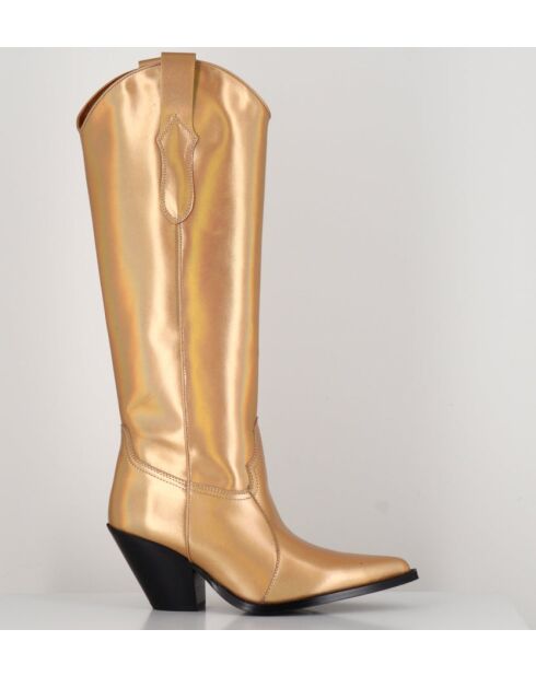 Santiags-Stiefel aus Gold Oro Leder mit hohem Schaft — 7,5 cm Absatz