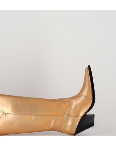 Santiags-Stiefel aus Gold Oro Leder mit hohem Schaft — 7,5 cm Absatz