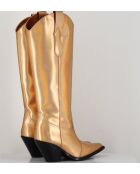 Santiags-Stiefel aus Gold Oro Leder mit hohem Schaft — 7,5 cm Absatz