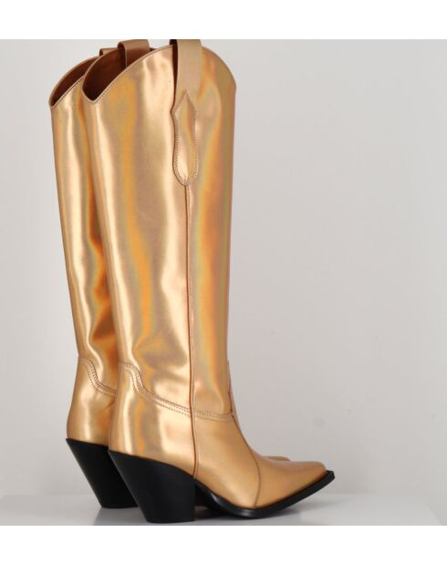 Santiags-Stiefel aus Gold Oro Leder mit hohem Schaft — 7,5 cm Absatz