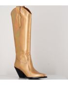Santiags-Stiefel aus Gold Oro Leder mit hohem Schaft — 7,5 cm Absatz