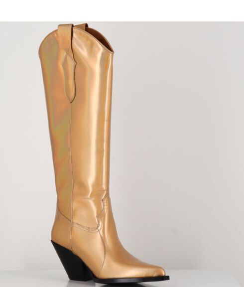 Santiags-Stiefel aus Gold Oro Leder mit hohem Schaft — 7,5 cm Absatz