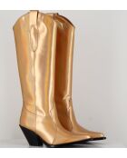 Santiags-Stiefel aus Gold Oro Leder mit hohem Schaft — 7,5 cm Absatz