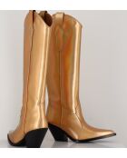 Santiags-Stiefel aus Gold Oro Leder mit hohem Schaft — 7,5 cm Absatz