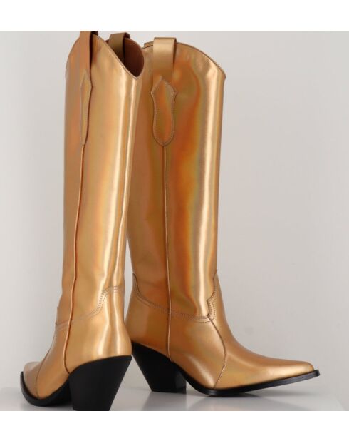 Santiags-Stiefel aus Gold Oro Leder mit hohem Schaft — 7,5 cm Absatz
