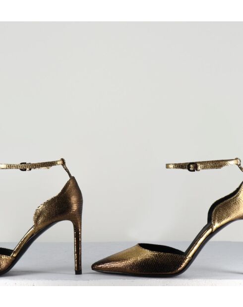 Escarpins bout pointu en cuir Oro lamé bronze dorés - Talon 8 cm