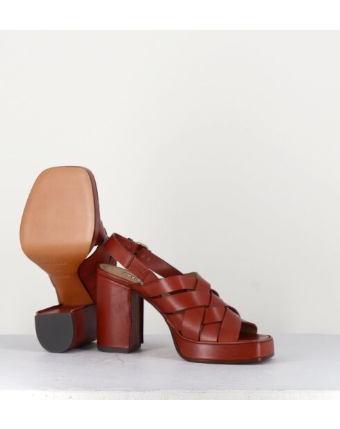 Sandalias Mattone Frassino de piel color ladrillo con tacón de 9 cm