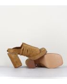 Sandales à talon en daim velours Crosta Senape camel - Talon 9 cm