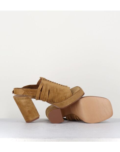Sandales à talon en daim velours Crosta Senape camel - Talon 9 cm