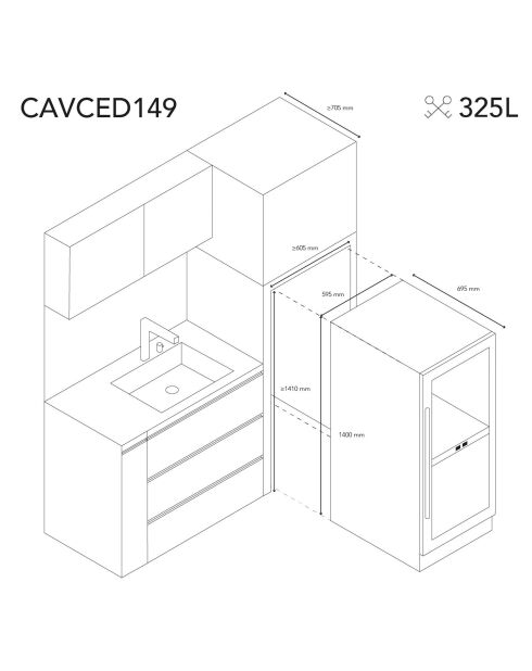 Cave de conservation 149 bouteilles Dual Zone encastrable - 59.5x73.5x140 cm