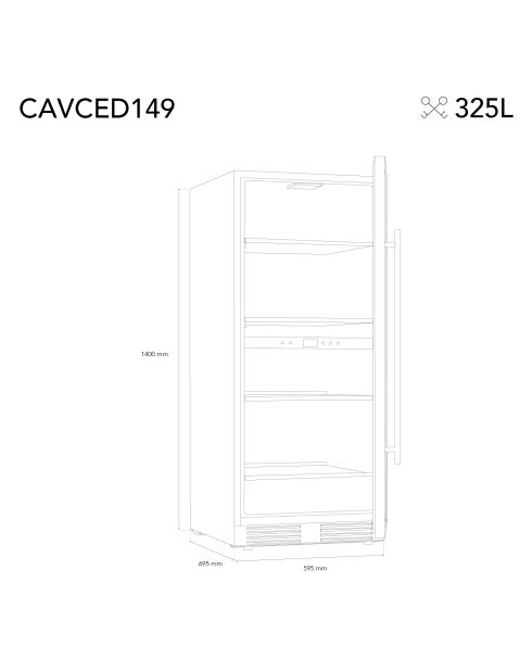 Cave de conservation 149 bouteilles Dual Zone encastrable - 59.5x73.5x140 cm