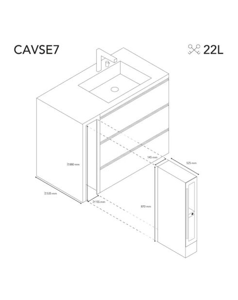 Ingebouwde zilveren wijnkoeler met 7 flessen - 14,8x52,5x87,2 cm