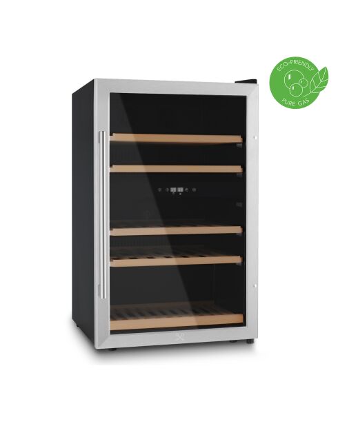 Bodega de vino plateada independiente de doble zona para 53 botellas, 54 x 55 x 89,5 cm