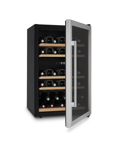 Bodega de vino plateada independiente de doble zona para 53 botellas, 54 x 55 x 89,5 cm