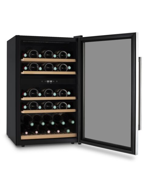 Bodega de vino plateada independiente de doble zona para 53 botellas, 54 x 55 x 89,5 cm