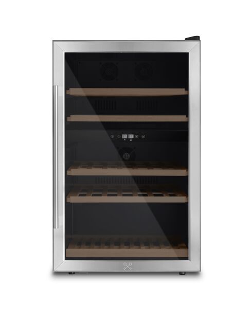 Bodega de vino plateada independiente de doble zona para 53 botellas, 54 x 55 x 89,5 cm