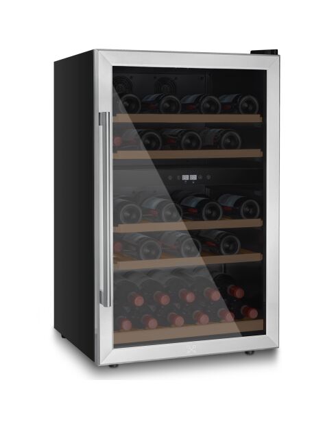 Bodega de vino plateada independiente de doble zona para 53 botellas, 54 x 55 x 89,5 cm