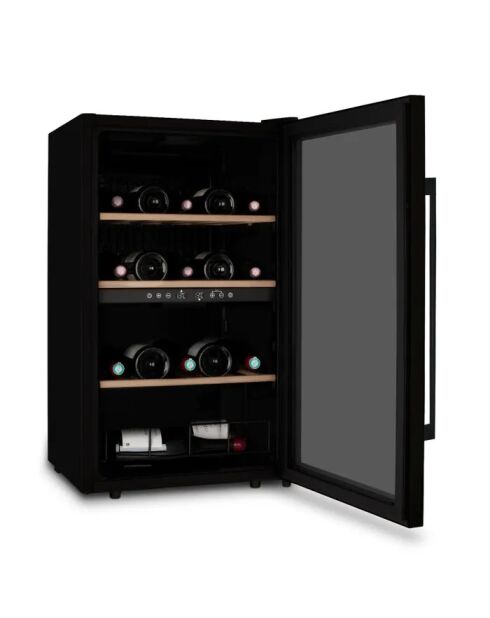 Schwarzer freistehender Zweizonen-Weinschrank für 32 Flaschen — 38 x 57,5 x 83 cm