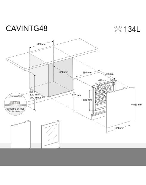 Wijnkelder met 48 flessen, compatibel met zwart keukenfront - 59,5X55X82 cm