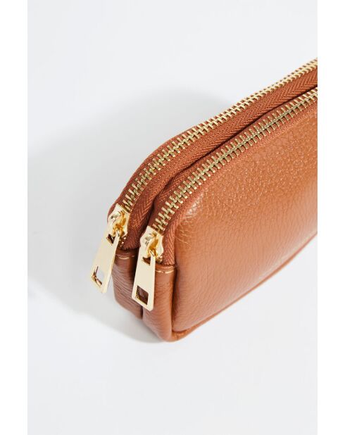 Porte-monnaie en cuir Tamar camel - 15x9,5x4 cm