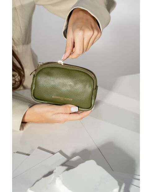 Porte-monnaie en cuir Tamar vert olive - 15x9,5x4 cm
